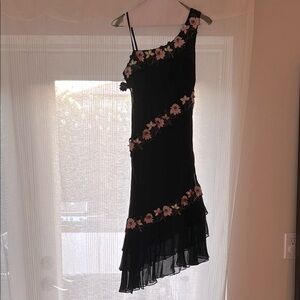 Elegant Black Floral One Shoulder Dress